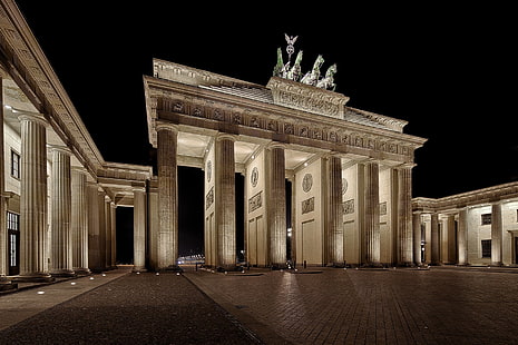 Паметници, Бранденбургска врата, Берлин, Германия, Паметник, Нощ, HD тапет HD wallpaper