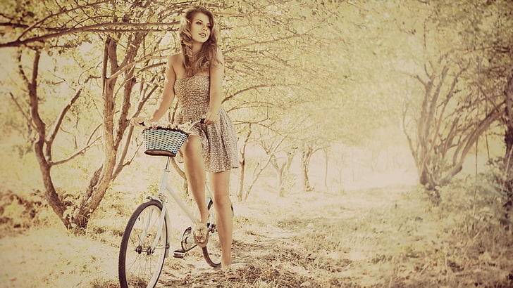 bicycle, girl, mood, vehicle, HD wallpaper