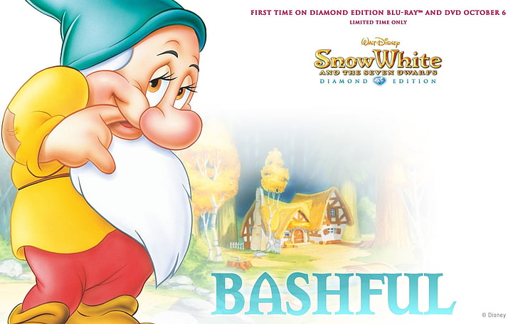 Movie, Snow White and the Seven Dwarfs, Bashful, Cartoon, Disney, Snow White, HD wallpaper