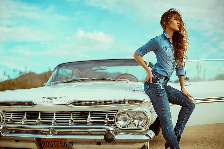 girl, style, retro, Chevrolet Impala, DEREK HEISLER, HD wallpaper