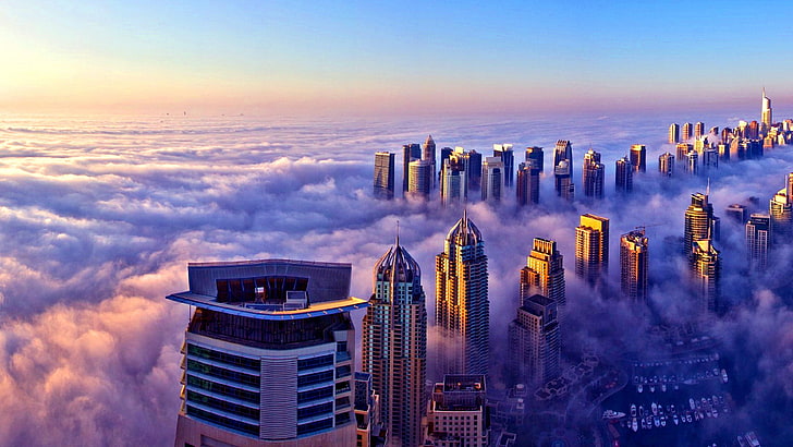 eau, tour d'observation de dubaï, asie, horizon, tour, atmosphère, émirats arabes unis, jour, zone métropolitaine, skyline, dubaï, ville, ciel, métropole, gratte-ciel, paysage urbain, Fond d'écran HD