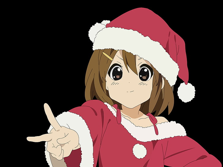 brown-haired girl anime character, k-on, hirasawa yui, girl, christmas costume, gesture, HD wallpaper
