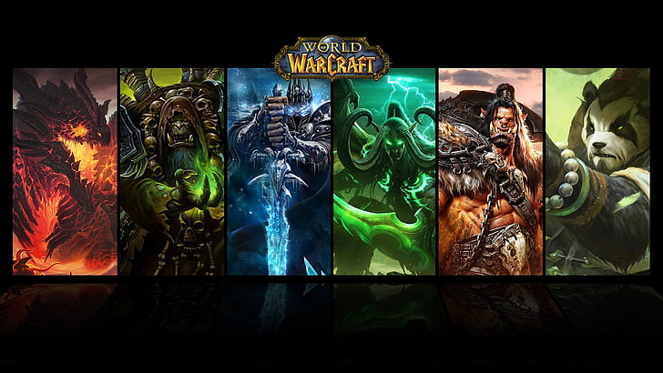World of Warcraft digitale Tapete, World of Warcraft, Todesschwinge, Arthas, Gul'dan, Illidan Sturmgrimm, Grommash Höllschrei, Warcraft, Collage, Videospiele, HD-Hintergrundbild