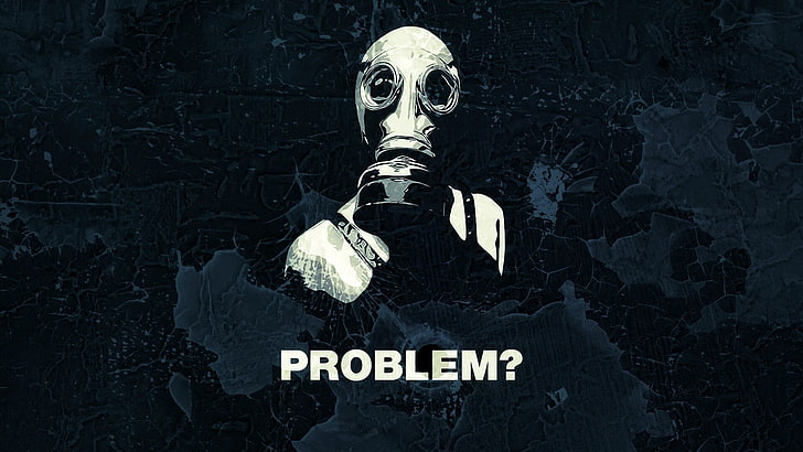 white mask with problem text overlay, quote, gas masks, HD wallpaper