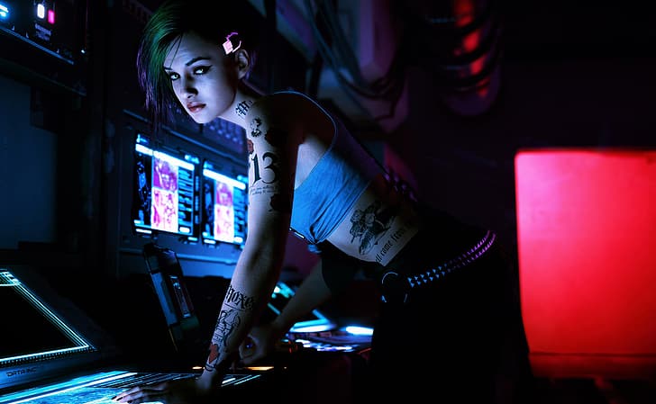 Judy Alvarez, Cyberpunk 2077, gry wideo, tatuaż, Tapety HD
