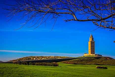 Spain, the Roman lighthouse, the tower of Hercules, (Torre de Hercules), La Coruna, HD wallpaper HD wallpaper