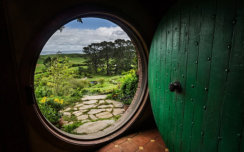 Bag End, drzwi, natura, Hobbit, Władca Pierścieni, Shire, Tapety HD HD wallpaper