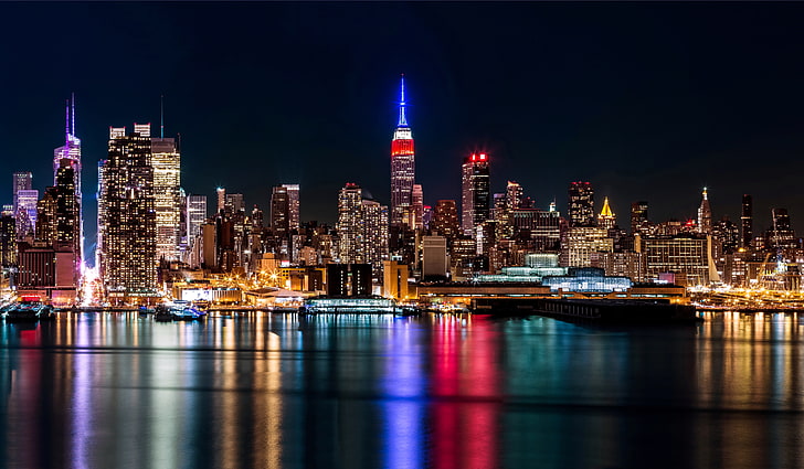 Foto de ciudad, ciudad, luces, EE.UU., Brooklyn, noche, Nueva York, Manhattan, rascacielos, Fondo de pantalla HD