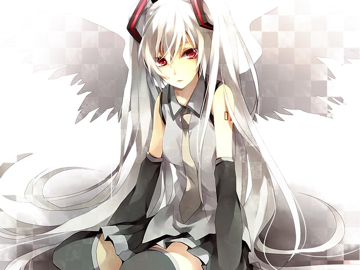white haired woman with wings anime character digital wallpaper, anime, girl, blond, wings, eyes, posture, HD wallpaper