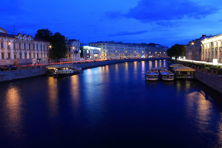 River Fontanka, Russia, Peter, St. Petersburg, Russia, Night, lights, river Fontanka, HD wallpaper
