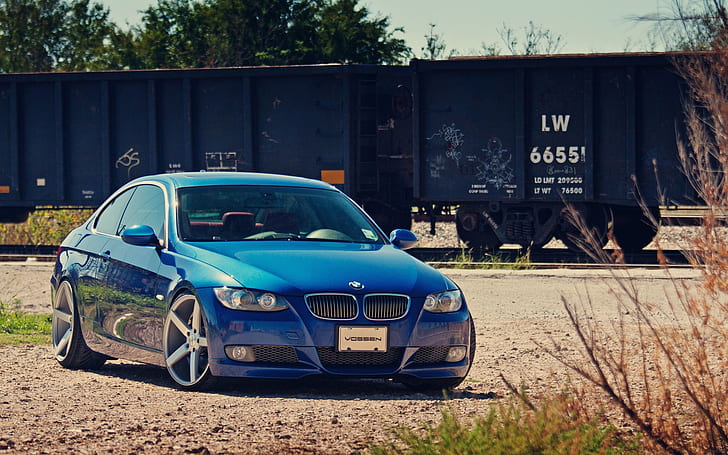 BMW blue car, BMW, Blue, Car, HD wallpaper