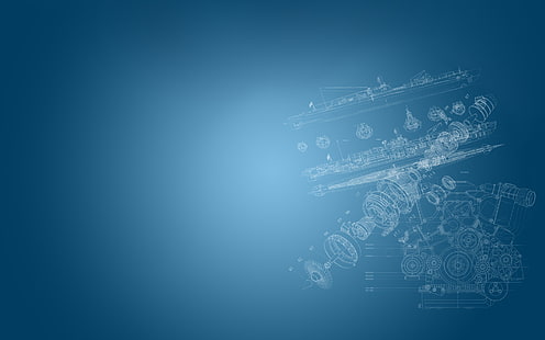 графический дизайн, корабль, двигатели, простой фон, синий, инжиниринг, HD обои HD wallpaper