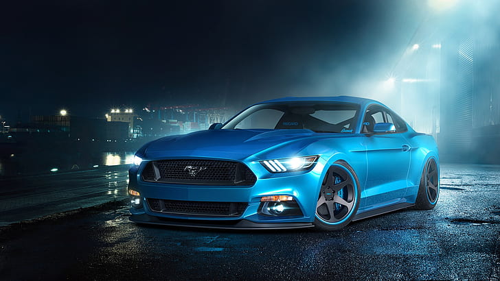 Ford Mustang GT blå superbil, blå Ford Mustang, Ford, Mustang, Blå, Supercar, HD tapet