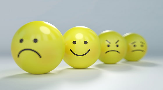 Choose Happiness, four smiley ball decors, Funny, Happy, Angry, Feeling, Calm, Smiley, Mood, expression, moody, friendly, worried, emoticon, emotions, emoji, HD wallpaper HD wallpaper