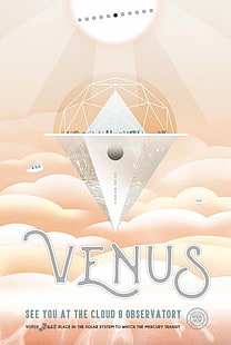 космос, планета, материален стил, туристически плакати, НАСА, научна фантастика, JPL (Jet Propulsion Laboratory), Венера, HD тапет HD wallpaper