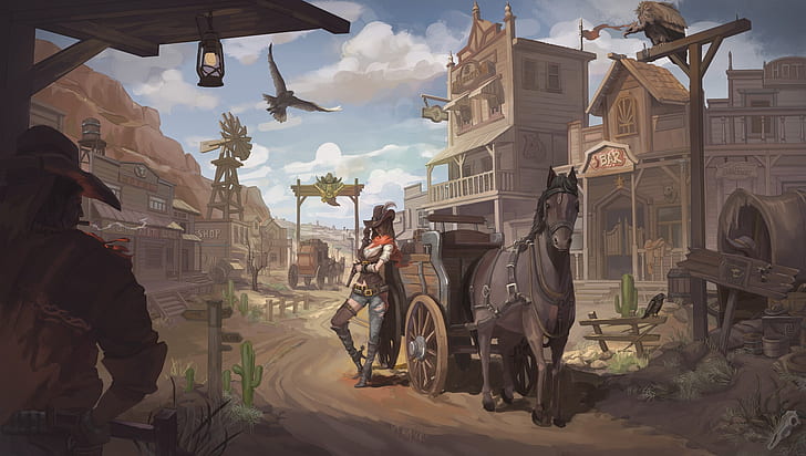 Fantasy, Women, Cowgirl, Girl, Horse, Western, Woman, HD wallpaper