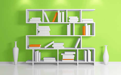 white wooden rack, wall, books, floor, shelf, vase, rack, HD wallpaper HD wallpaper