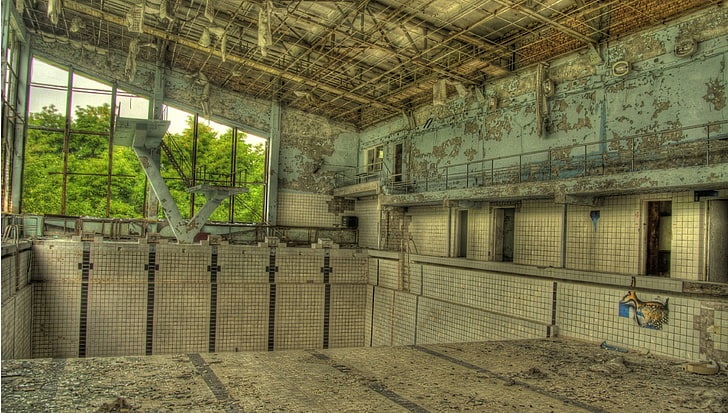 HDR, inomhus, Tjernobyl, pool, ruin, HD tapet