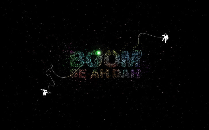 Boom Be Ah Dah текстовые обои, небо, космос, минимализм, звёзды, космонавты, сфера, HD обои