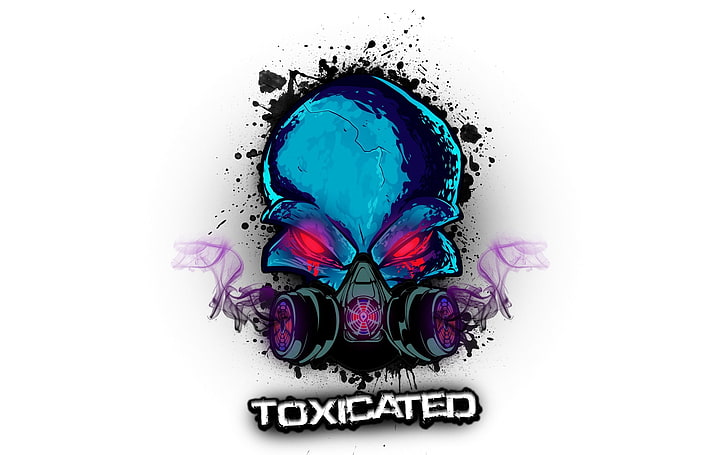Logotipo do crânio tóxico, tipografia, máscaras de gás, fundo simples, HD papel de parede