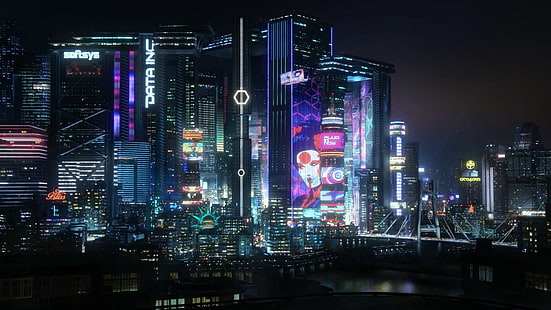 Киберпанк 2077, скриншот, город, киберпанк, ночь, неон, неоновое свечение, HD обои HD wallpaper