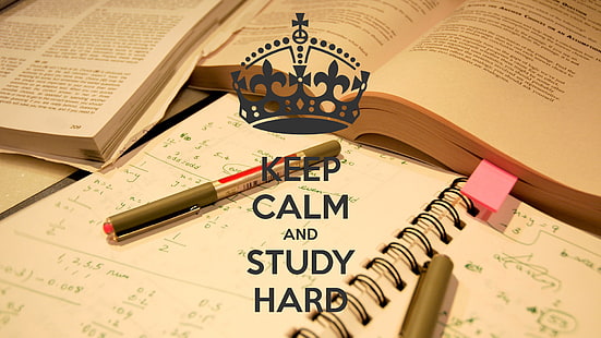 keep calm and study hard text, books, Keep Calm and..., quote, motivational, HD wallpaper HD wallpaper