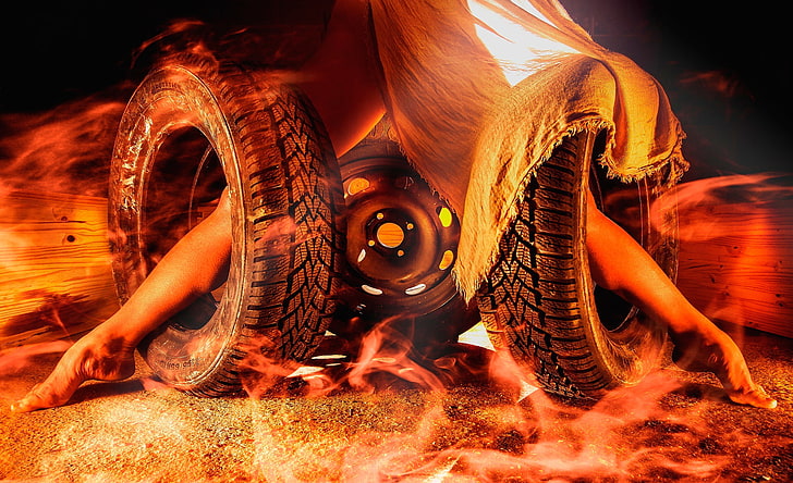 fire, feet, tires, wheel, HD wallpaper