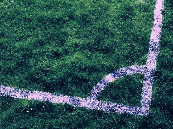 green and purple area rug, soccer pitches, grass, green, corner, soccer, HD wallpaper