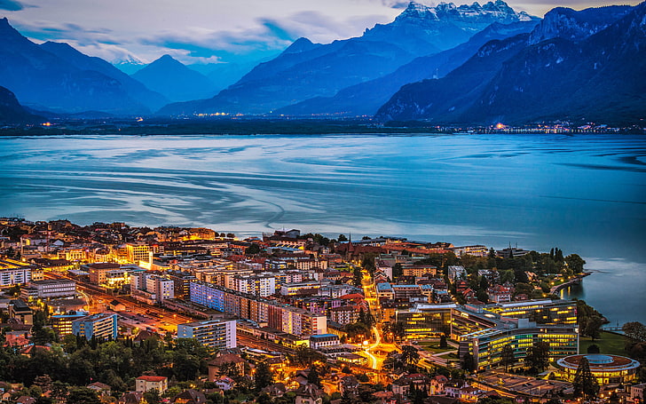 خلفية فيفي سويسرا على بحيرة جنيف عالية الدقة، خلفية HD
