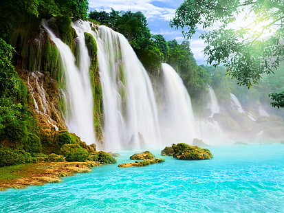 Водопады, вода, деревья, фотосъемка водопадов, водопады, вода, деревья, HD обои HD wallpaper