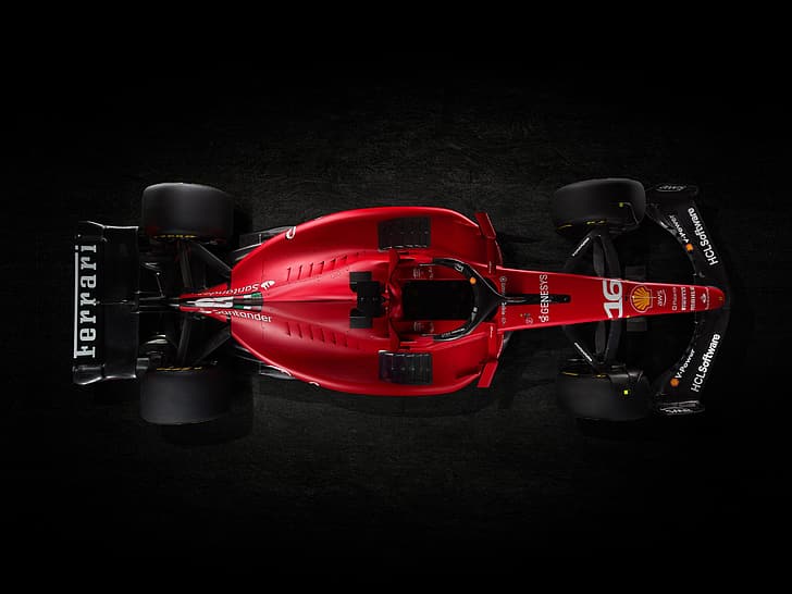 Formel 1, Formelautos, Ferrari, Ferrari F1, Ferrari Formel 1, Ferrari SF23, Auto, Fahrzeug, Motorsport, dunkler Hintergrund, rote Autos, HD-Hintergrundbild
