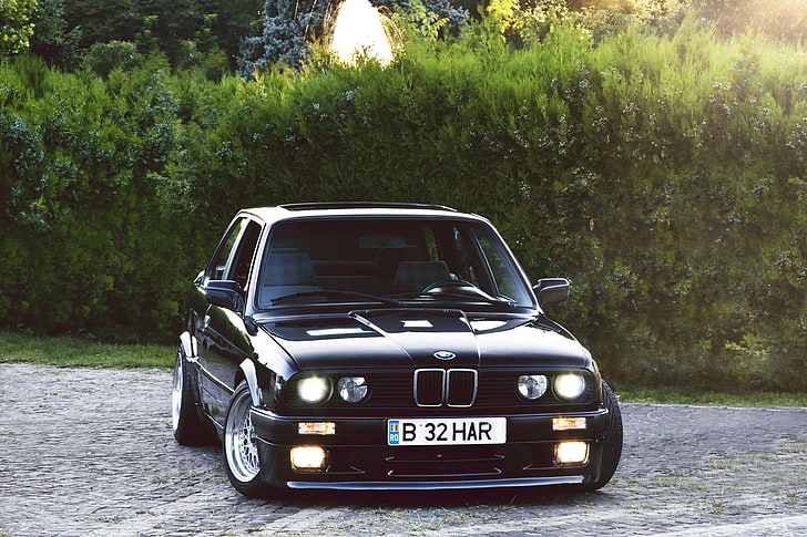 BMW E30 Coupe negro, negro, BMW, los arbustos, Coupe, E30, Serie 3, Fondo de pantalla HD