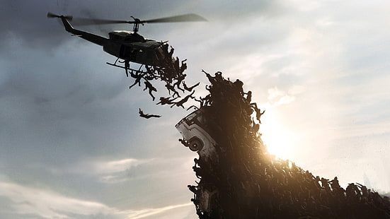 Screenshot del film World War Z, World War Z, zombi, elicotteri, film, Sfondo HD HD wallpaper