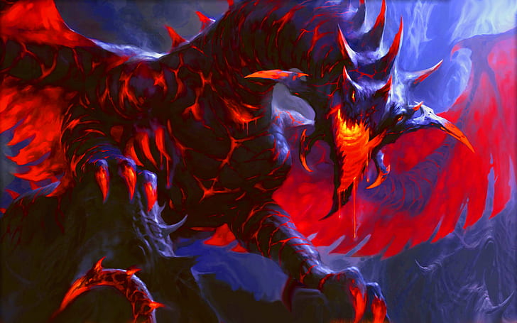 Dragon HD, red and black dragon illustration, fantasy, dragon, HD wallpaper