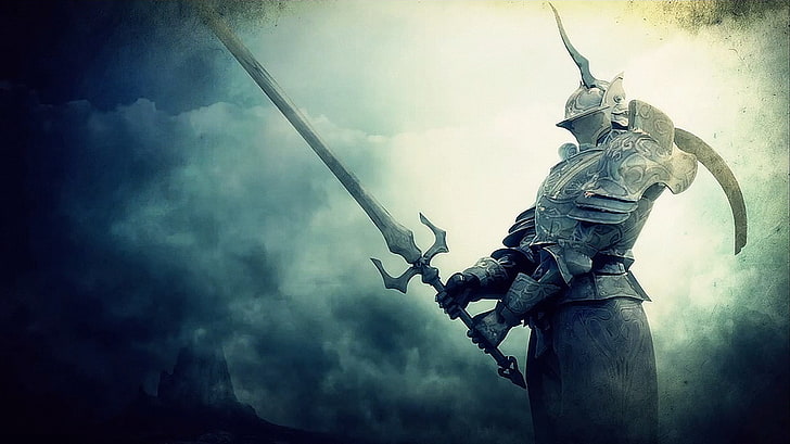grafika rycerza trzymającego miecz, Dusze Demona, gry wideo, rycerz, miecz, Tapety HD