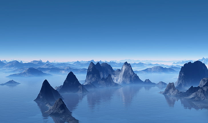 batu di badan air, planet Jauh, Pegunungan, 4K, Wallpaper HD