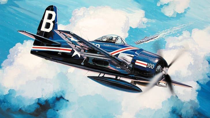 war, art, painting, aviation, ww2, Theory F8F Bearcat, HD wallpaper