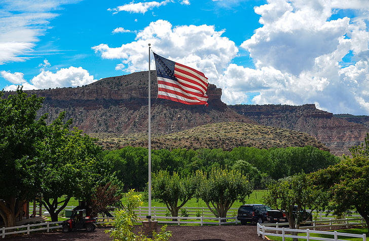 US of America flag, united states, america, utah, ranch, flag, farm, HD wallpaper
