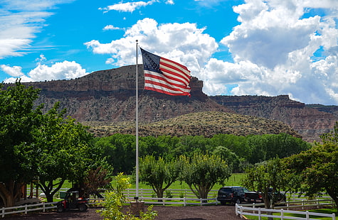 Bandiera degli Stati Uniti d'America, stati uniti, america, utah, ranch, bandiera, fattoria, Sfondo HD HD wallpaper