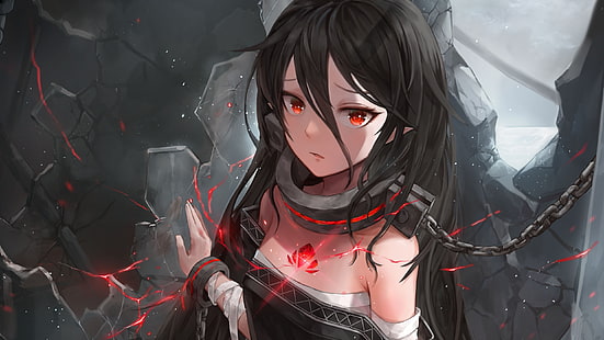 Anime, Original, Schwarzes Haar, Mädchen, Rote Augen, HD-Hintergrundbild HD wallpaper