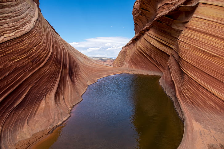 landscape photography of The wave in arizona, Looking out, The Wave, landscape photography, sandstone, outdoor, Arizona, Coyote Buttes, North, Vermilion Cliffs National Monument, explore, BLM, U.S. National, National Monuments, desert, nature, landscape, sand, scenics, sand Dune, dry, geology, canyon, travel, outdoors, eroded, famous Place, beauty In Nature, HD wallpaper