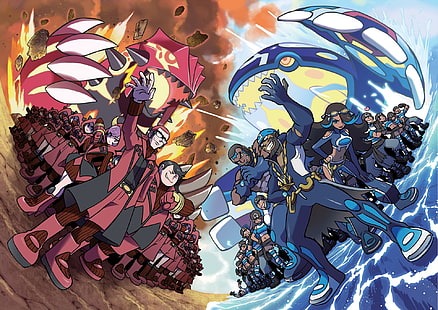 Pokémon, Pokémon: Omega Ruby และ Alpha Sapphire, Archie (Pokémon), Groudon (Pokémon), Kyogre (Pokémon), Maxie (Pokémon), Team Aqua, Team Magma, วอลล์เปเปอร์ HD HD wallpaper