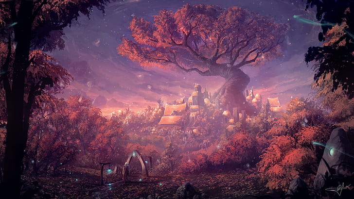 Tree of Life wallpaper, artwork, fantasy art, forest, trees, digital art, HD wallpaper