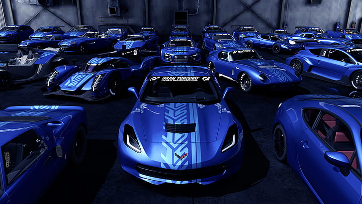 Gran Turismo 6, Blå, Bilar, blå Chevrolet Corvette ZR1, Gran Turismo 6, Blå, Bilar, HD tapet