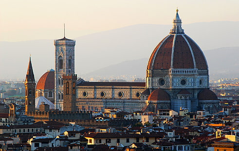 casa, Itália, Florença, Duomo, a Catedral de Santa Maria del Fiore, a vista da Piazzale Michelangelo, HD papel de parede HD wallpaper