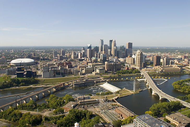 Stadtbild, Minneapolis, Stadt, Fluss, Brücke, HD-Hintergrundbild