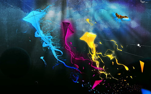 Cometas de color, bonito, colores, coloridas, cometas, 3d y abstracto, Fondo de pantalla HD HD wallpaper