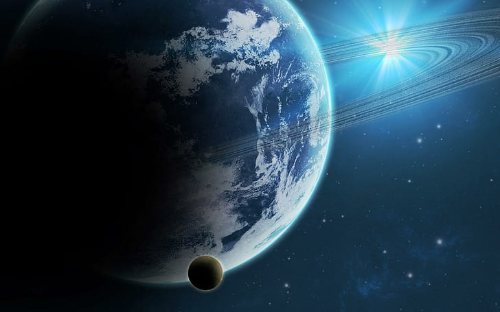Пръстенена планета, космическа илюстрация, космос, 2560x1600, планета, HD тапет