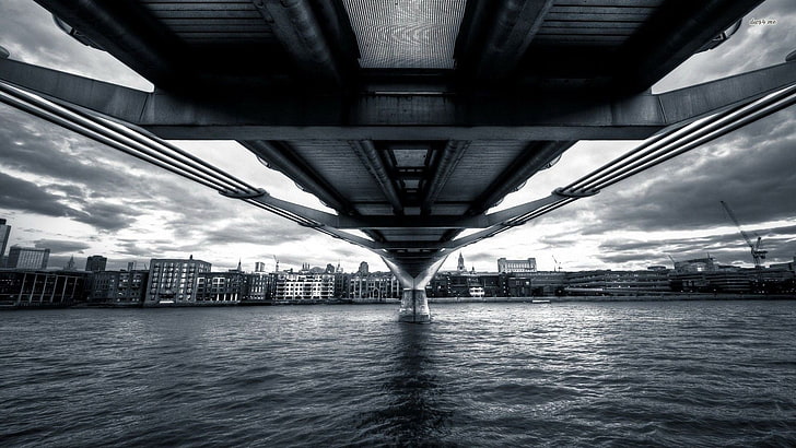 회색 콘크리트 다리, 밀레니엄 브리지, 다리, 런던, HD 배경 화면