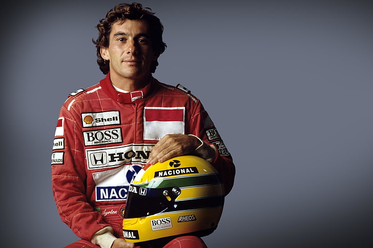 men's red and white racer jacket, McLaren, helmet, Lotus, 1984, Formula 1, 1990, Legend, Ayrton Senna, 1988, 1991, 1994, extreme sports, 1988-1993, Toulmin, Williams, 1985-1987, World champion, HD wallpaper